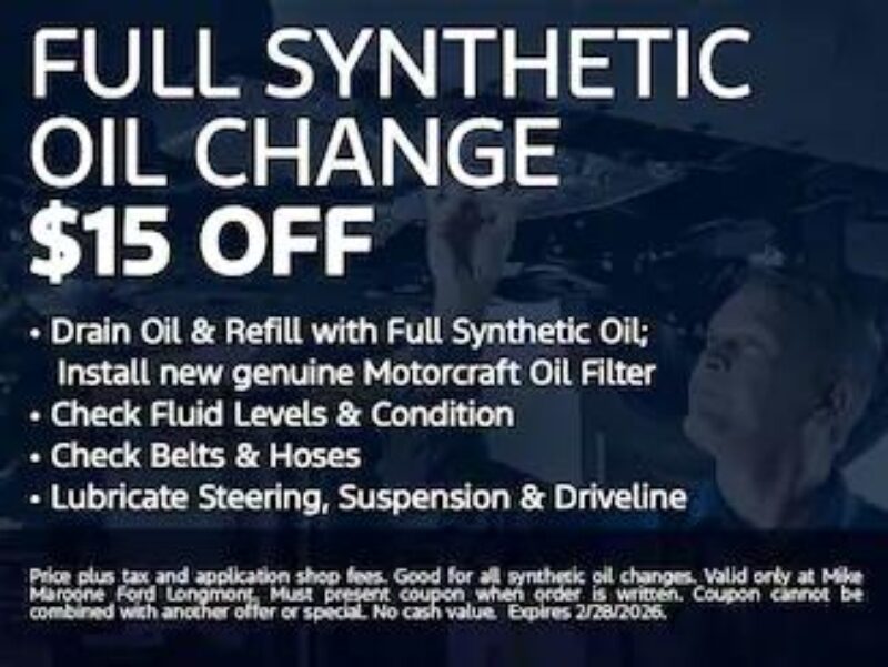 Ford Longmont - Full Synthetic Oil Change $15 Off
